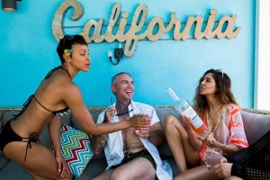 California metal sign over sofa